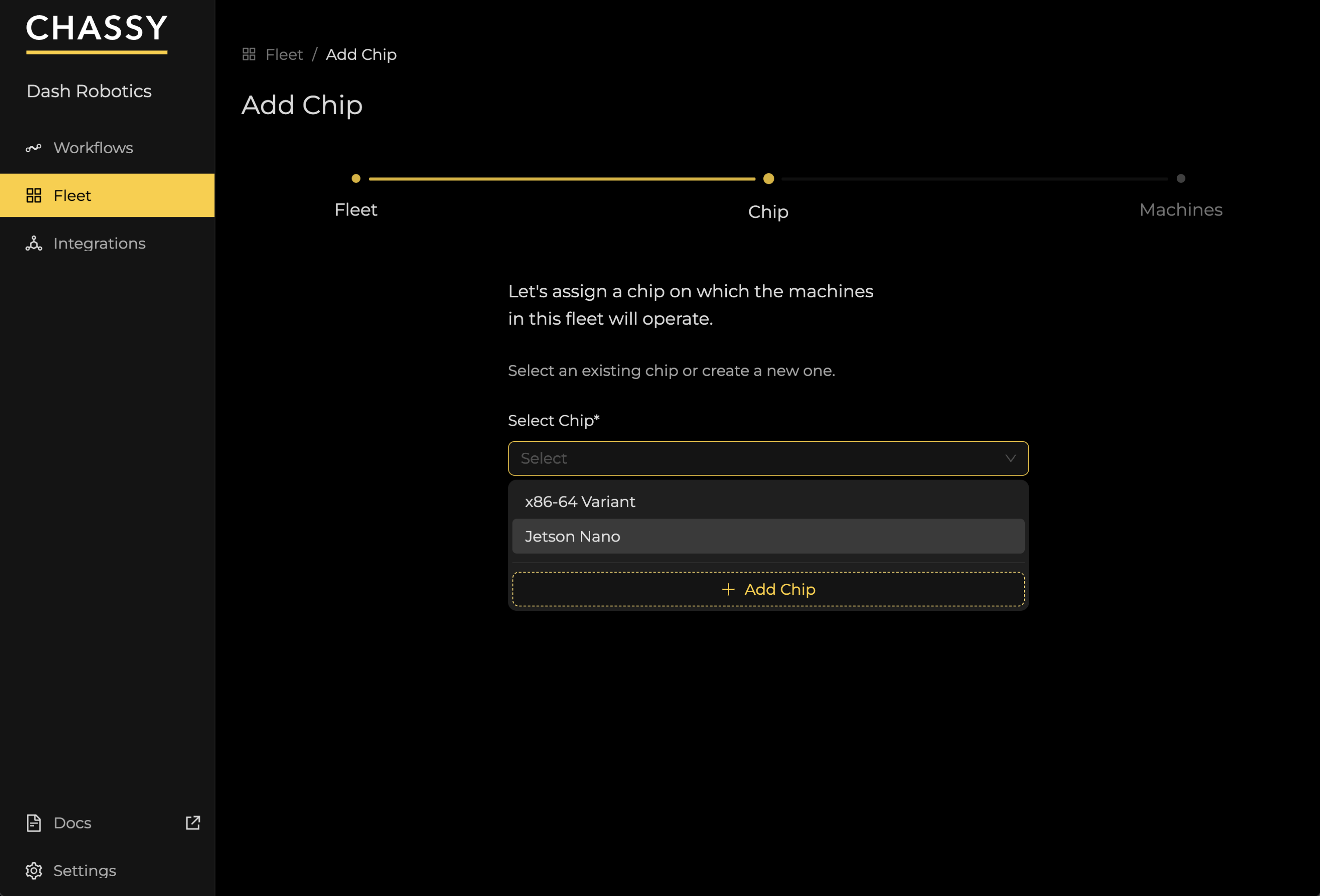 Pick the chip to assign to machines in this new fleet.