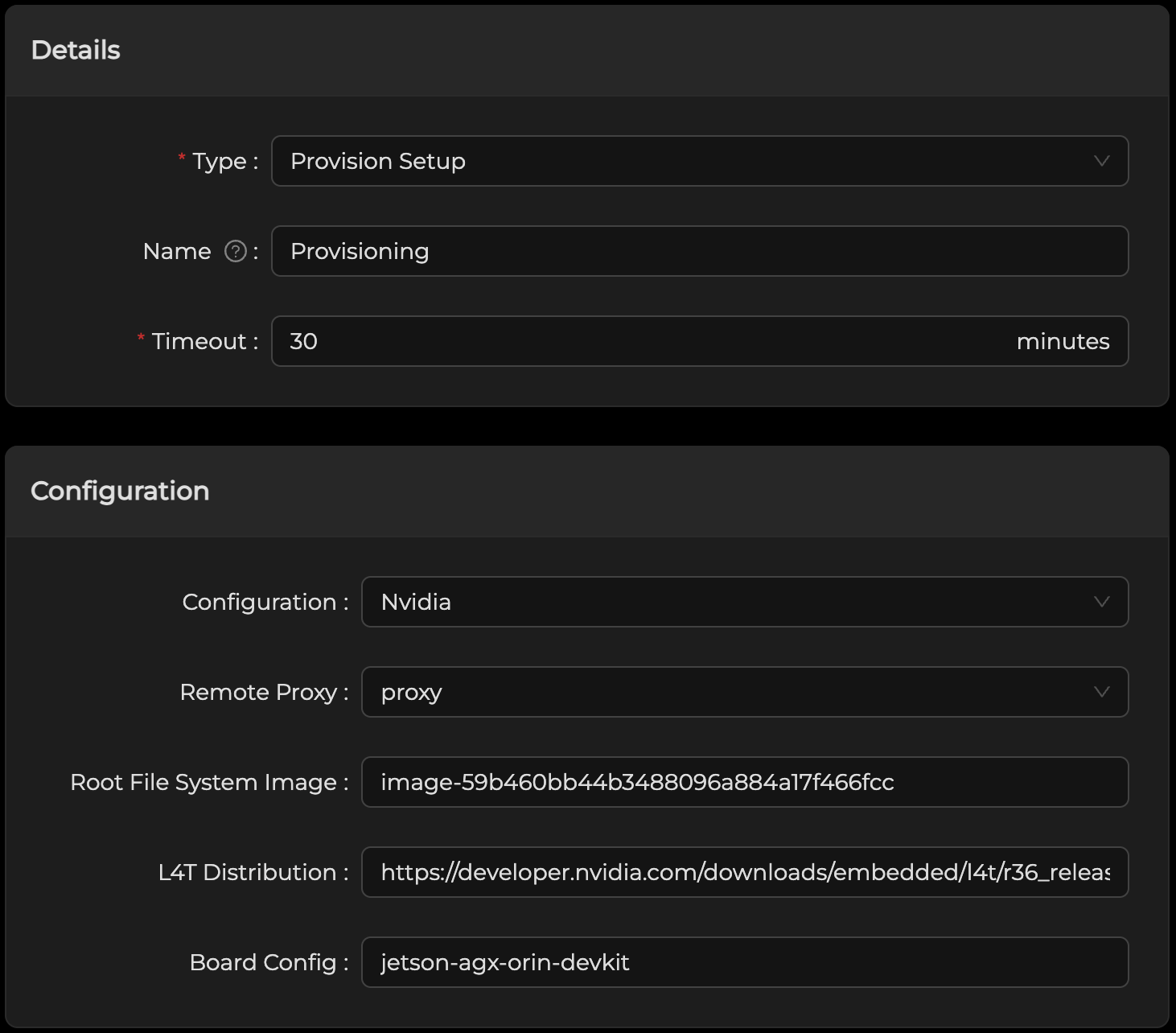 A screenshot of the Provision Setup step and its details